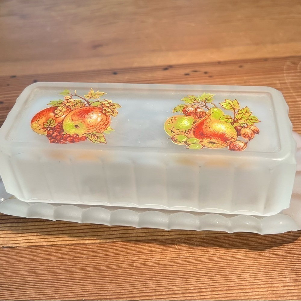 Westmoreland Butter Dish Lid Frosted Glass Fruit Embossed Vintage holds 1 Stick